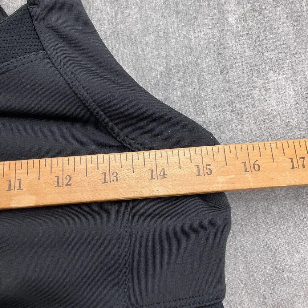 Athleta Tankini Top Women Medium Black Blouson Mesh Double Cross Pads Bra Swim‎